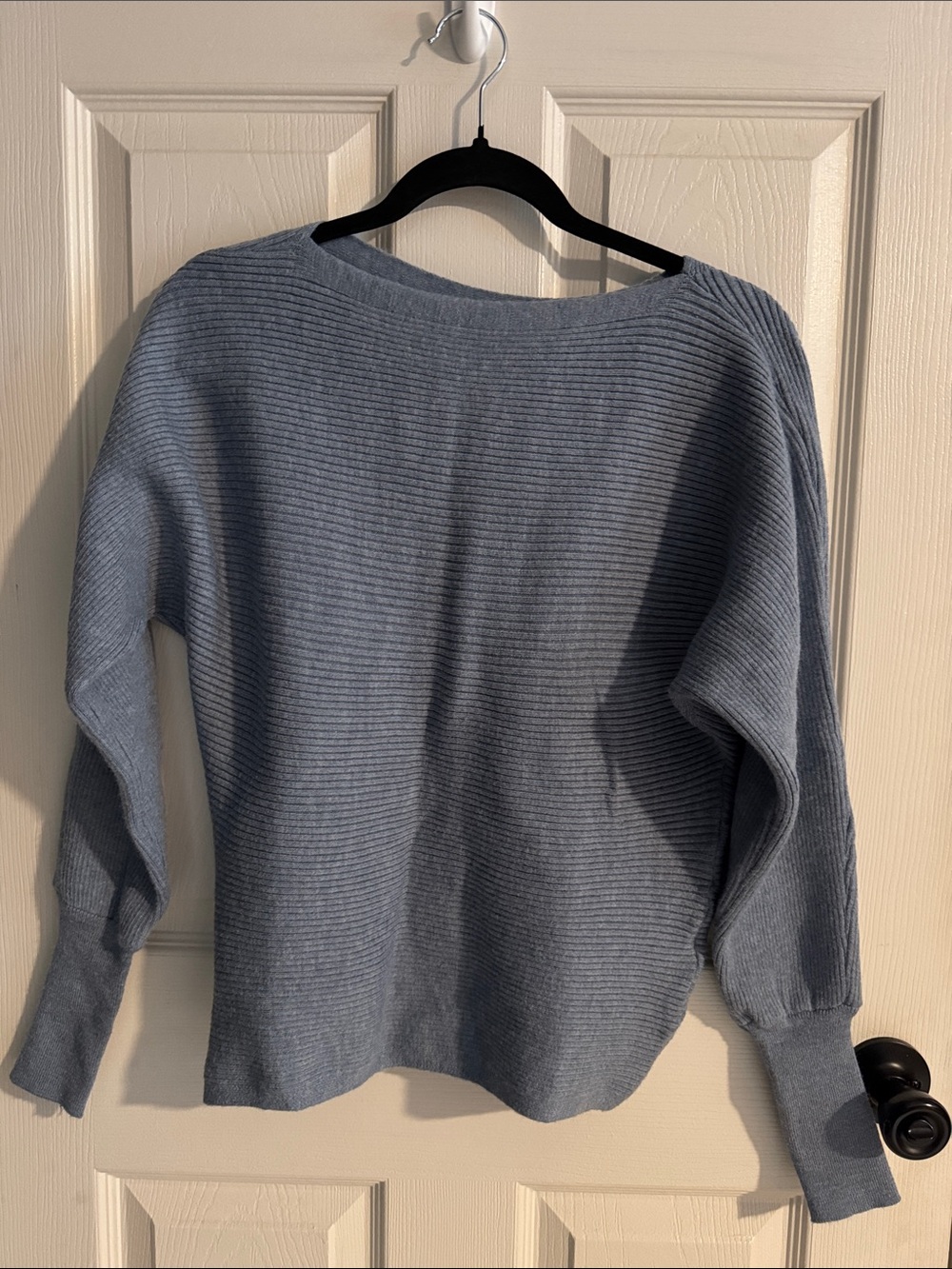 SHEIN Dusty Blue Ribbed Boatneck Sweater